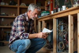 Homme bricolant avec fils électriques dans un atelier