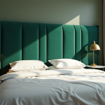 Chambre moderne avec tête de lit en velours vert émeraude
