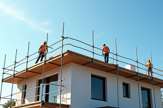 Toit en construction sur une maison moderne en banlieue