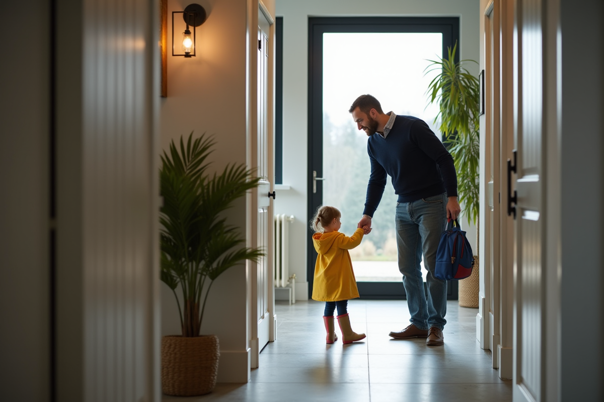 Père aidant sa fille à ranger ses chaussures dans l