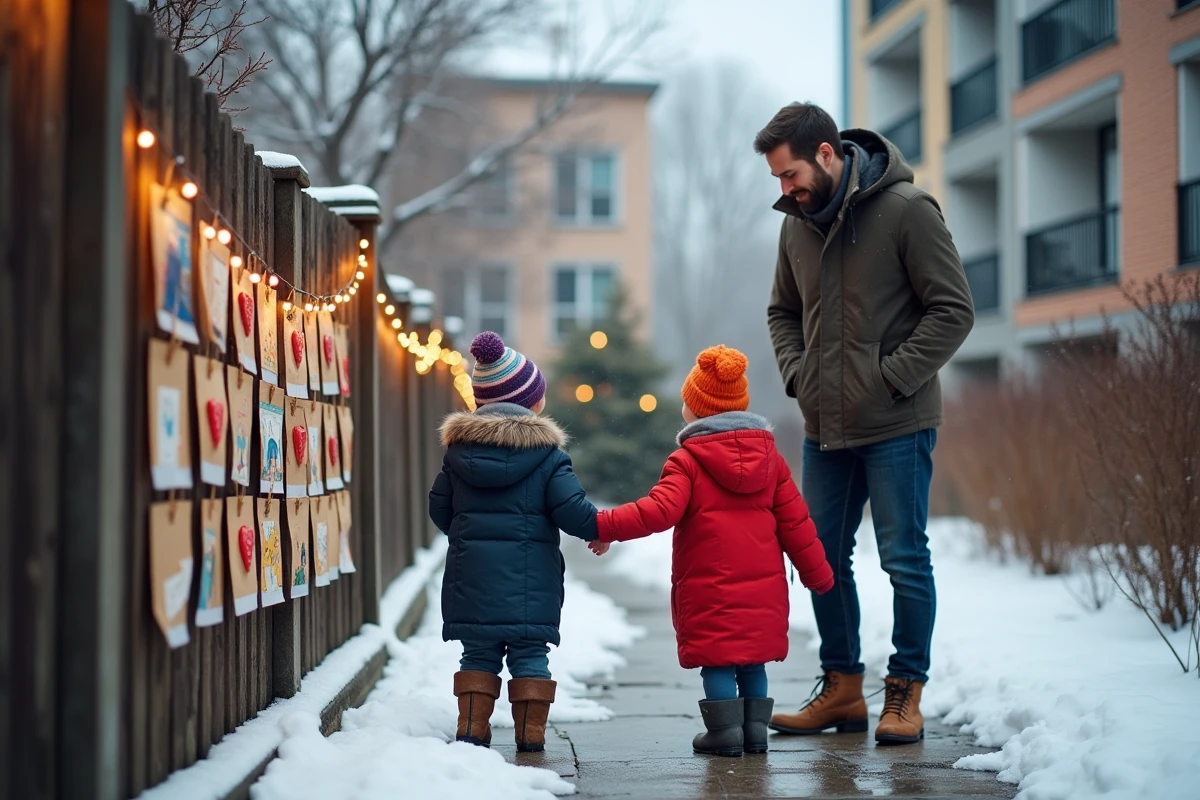 Famille dehors examine un calendrier de l
