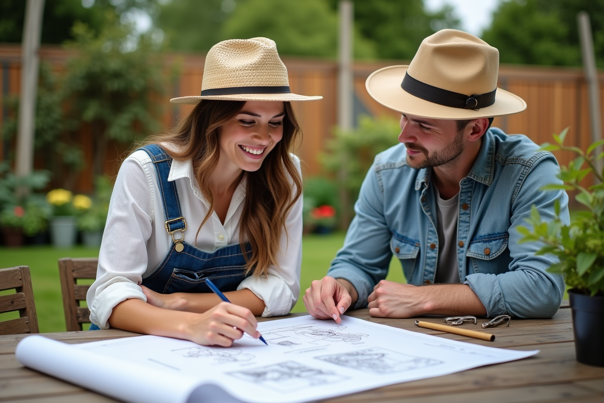 Jeune femme souriante discutant avec un designer paysagiste
