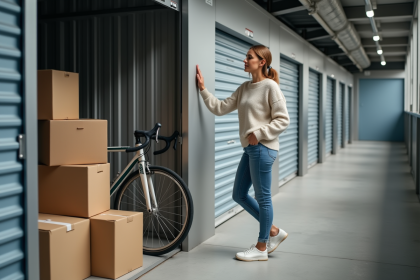 Femme réfléchissant à organiser un espace de stockage intérieur