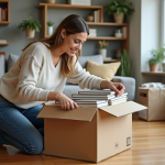 Femme organisant des livres dans une boîte de déménagement