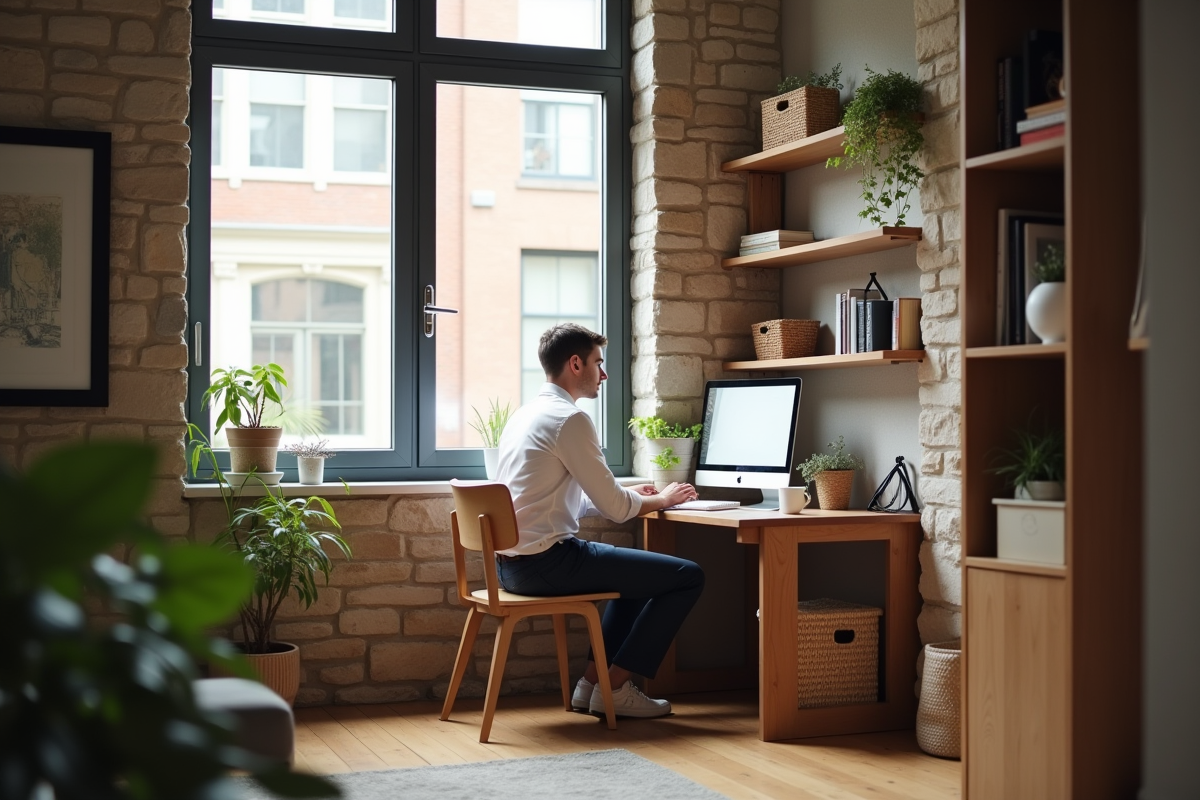 Jeune homme travaillant dans un bureau souplex lumineux