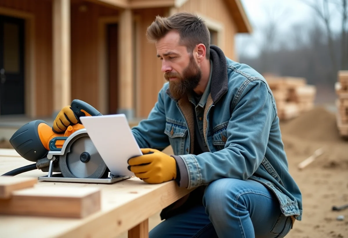 Ouvrier vérifiant une liste de sécurité sur un chantier extérieur